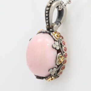 Vintage Pink Opal Pendant in Sterling Silver and 18k Gold with Natural Tourmalin